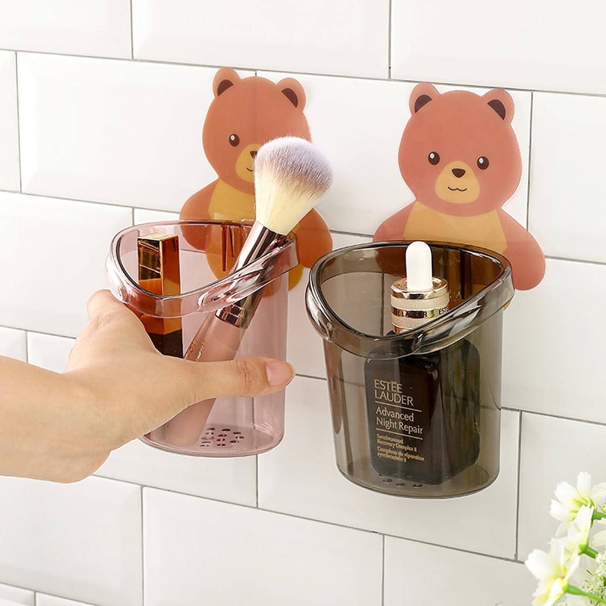 Wolpin Toothbrush Holder (Set Of 3 Pcs) Plastic Stand For Toothpaste, Comb, Brush, Cream, Lotion Kids Bathroom Cup Drain Waterpr